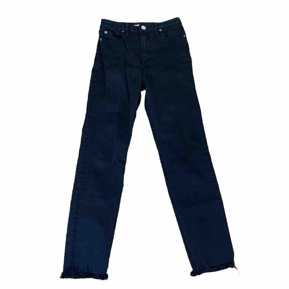 Moussy Womens Fray Hem Black Denim High Waisted Crop Skinny Jeans Size 25